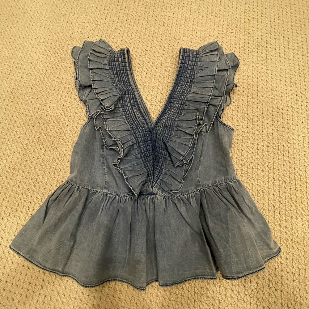 Anthropologie Blue Ruffled Peplum Blouse